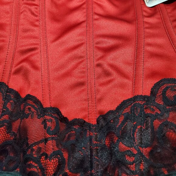 Red Satin & Black Lace Bustier Corset Medium NWT 🔥 - Picture 7 of 10